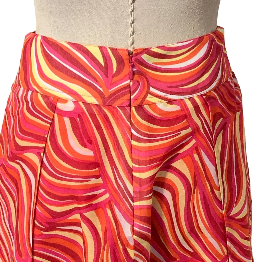 Etcetera Women's Cotton/Silk Pink Yellow Circle Midi Skirt Size 00